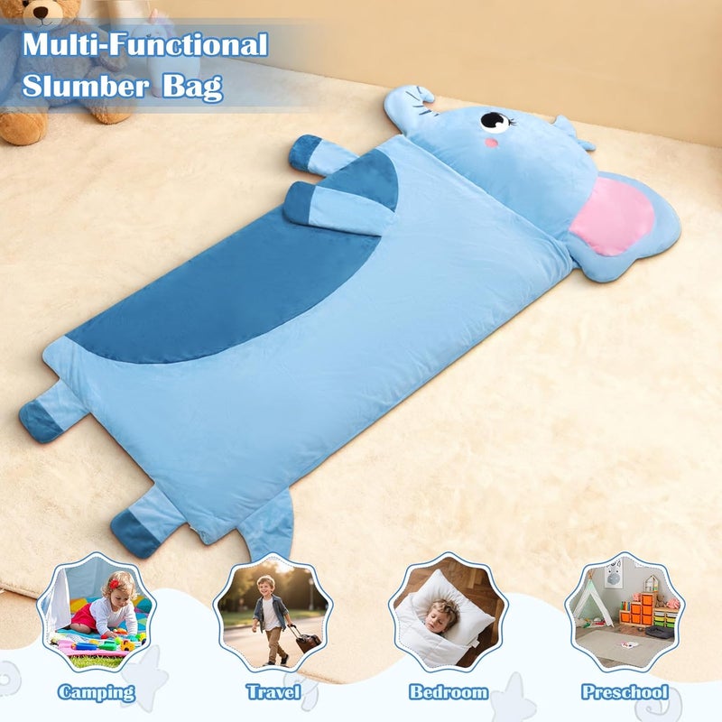 alldomess Toddler Nap Mat,Elephant Kids Sleeping Bag 67‘’×27‘’,Extra Large Slumber Bag Thick with Removable Pillow for Girls Boys,Soft Plush Roll Up Sleeping Mat Lightweight for Preschool,Daycare,Travel - Image 5